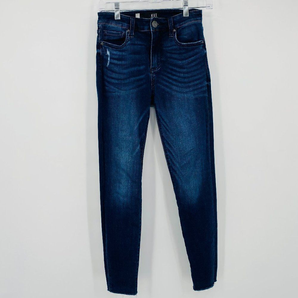 Kut from the Kloth Size 00 Dark Wash Raw Hem Donna High Rise Ankle Skinny Jeans